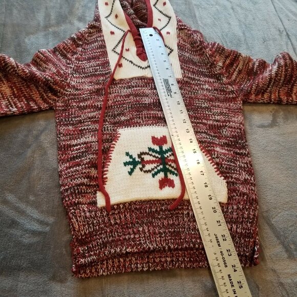 Vintage A Fashion Import Womens Medium Maroon Hooded Knit Pullover Sweater Boho - Picture 4 of 5